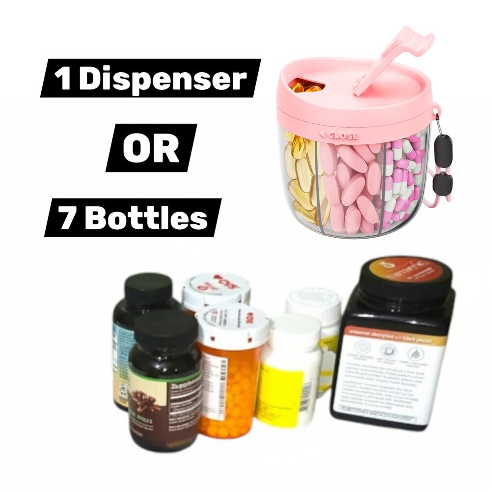 Pink Pill Dispenser, Cute Portable 7 Compartments, Anti-Mix Pill Organizer, NEW - Picture 2 of 7